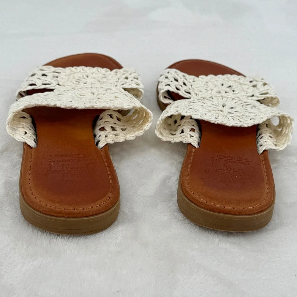 Jellypop Tamina Cream White Crochet Boho Slide Sandals Womens 8.5 M Flat Shoes